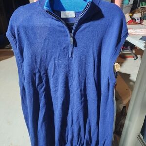 Alashan Caahmere Blend Blue Quarter-Zip Sleeveless Sweater Mens Xl